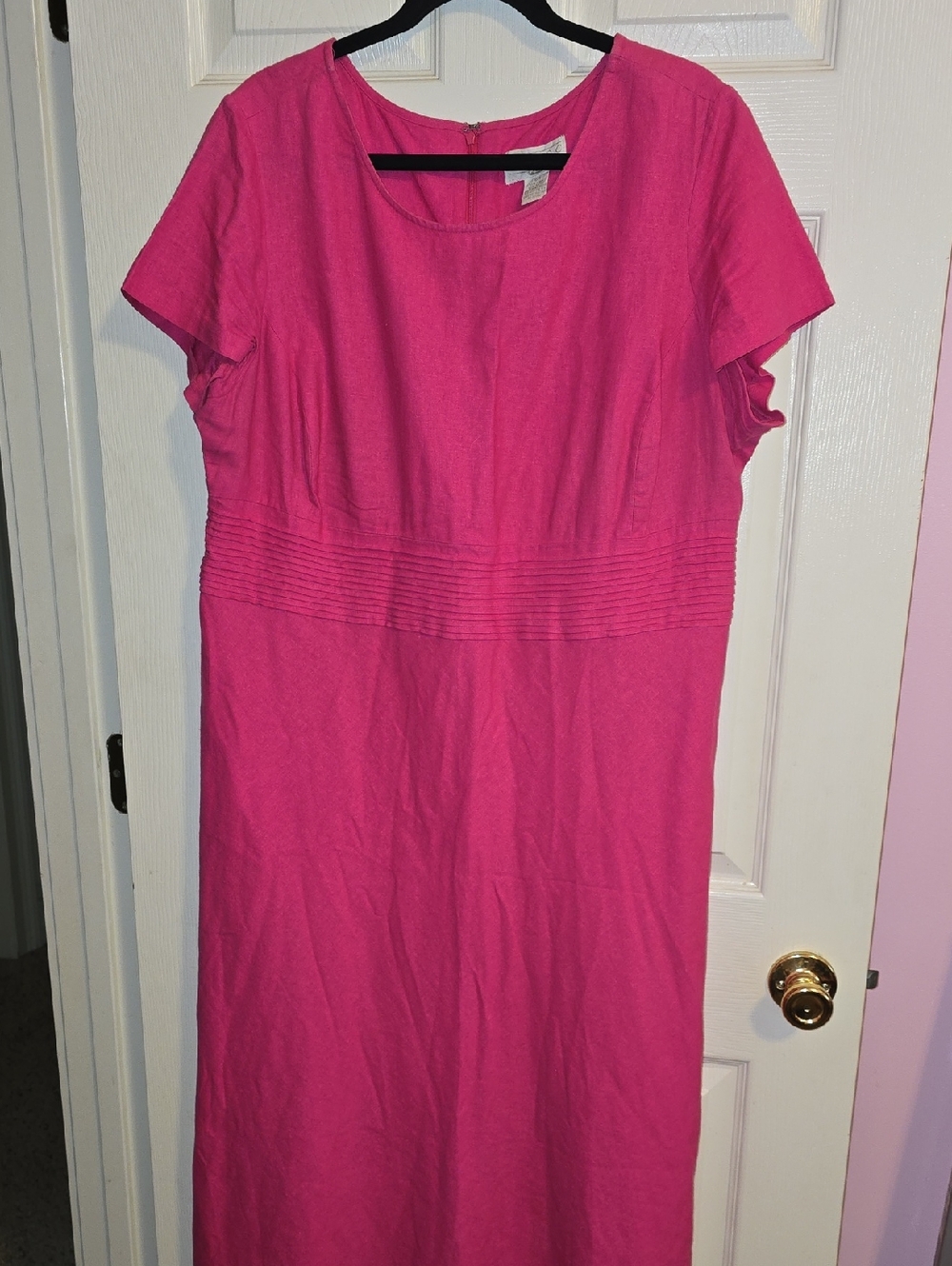 Studio C Fuchsia Short-Sleeve Maxi Dress with Pintuck Waist